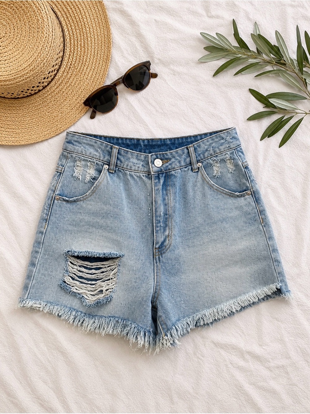 Peach Love Cali Distressed Denim cut off shorts no back pockets